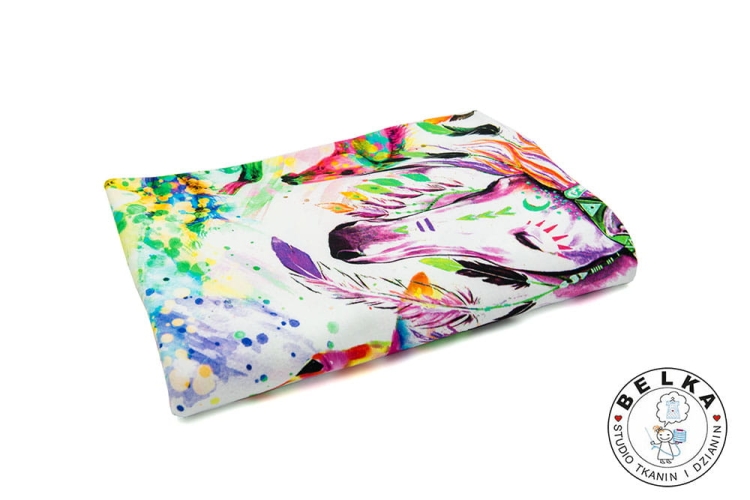 DZIANINA JERSEY CYFROWY KOLOROWE KONIE-7943