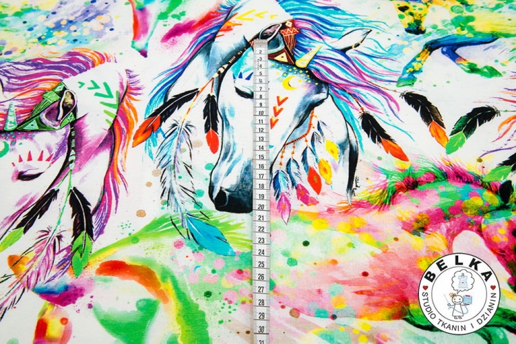 DZIANINA JERSEY CYFROWY KOLOROWE KONIE-7944