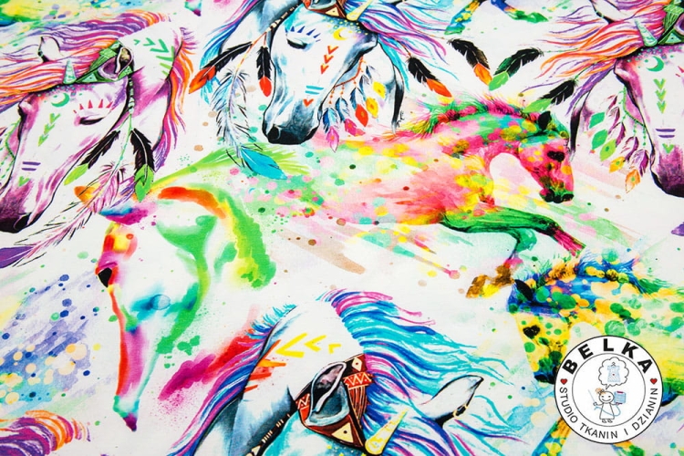 DZIANINA JERSEY CYFROWY KOLOROWE KONIE-7945