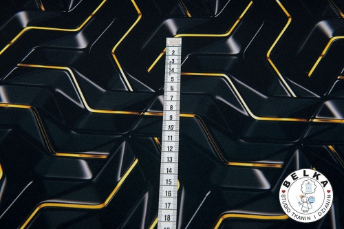 TKANINA WODOODPORNA GEOMETRIA CZARNO ZŁOTA #1-8509