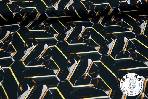 TKANINA WODOODPORNA GEOMETRIA CZARNO ZŁOTA #2-8510