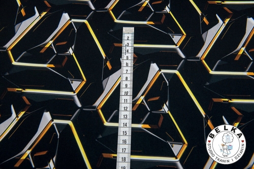 TKANINA WODOODPORNA GEOMETRIA CZARNO ZŁOTA #2-8511