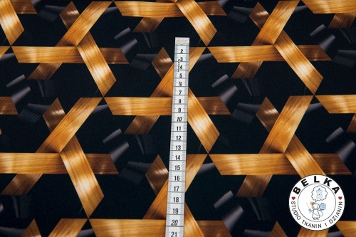 TKANINA WODOODPORNA GEOMETRIA ZŁOTE PASKI-8513