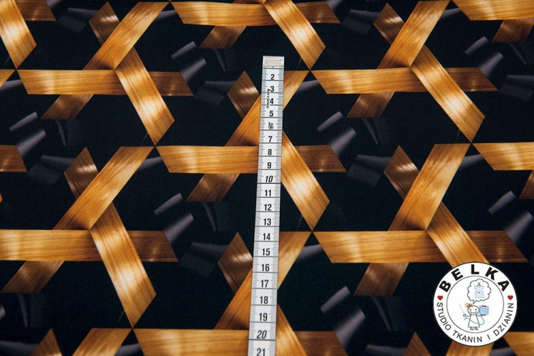 TKANINA WODOODPORNA GEOMETRIA ZŁOTE PASKI-8513
