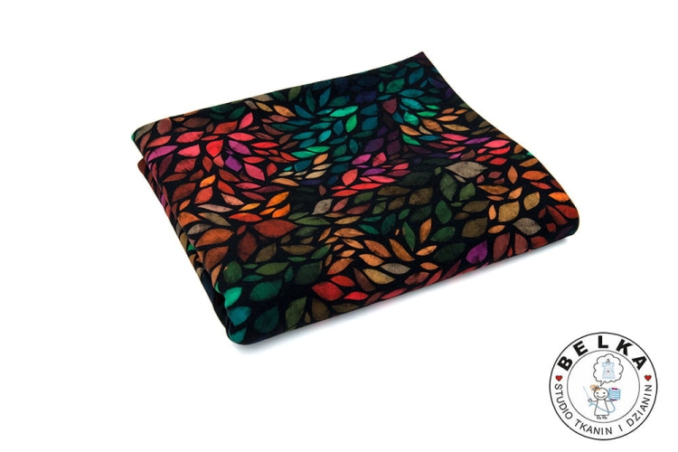 DZIANINA PĘTELKA CYFROWA LISTKI NA CZARNYM-8514