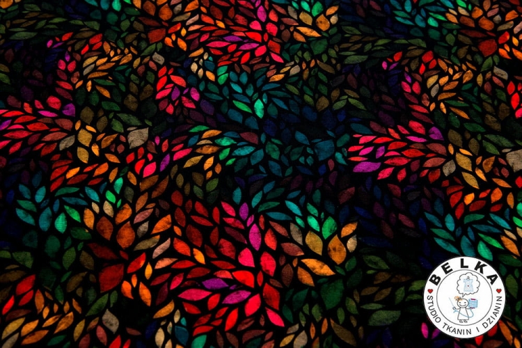 DZIANINA PĘTELKA CYFROWA LISTKI NA CZARNYM-8515