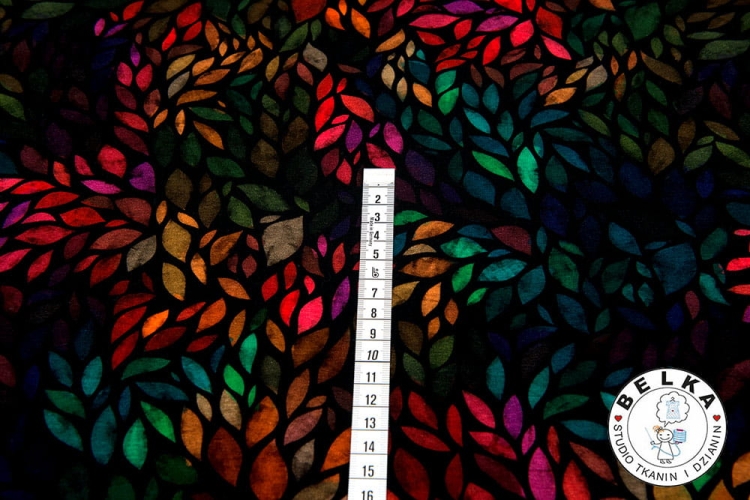 DZIANINA PĘTELKA CYFROWA LISTKI NA CZARNYM-8516