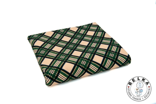 DZIANINA PĘTELKA KRATA ZIELONA NA BEŻU-8520