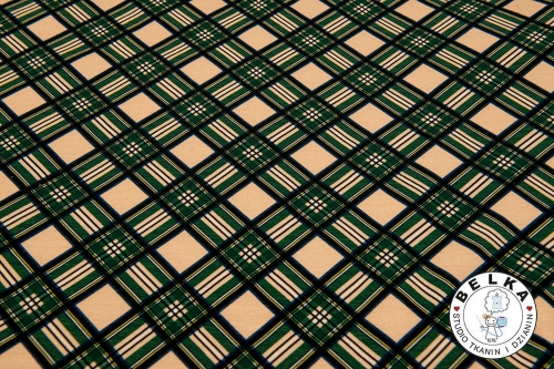 DZIANINA PĘTELKA KRATA ZIELONA NA BEŻU-8521