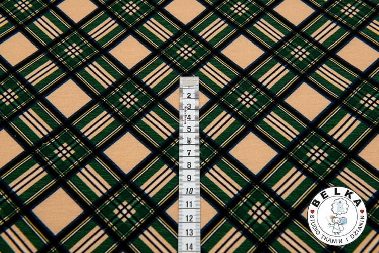 DZIANINA PĘTELKA KRATA ZIELONA NA BEŻU-8522