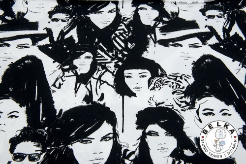 DZIANINA JERSEY CYFROWY TWARZE CZARNO BIAŁE-8786