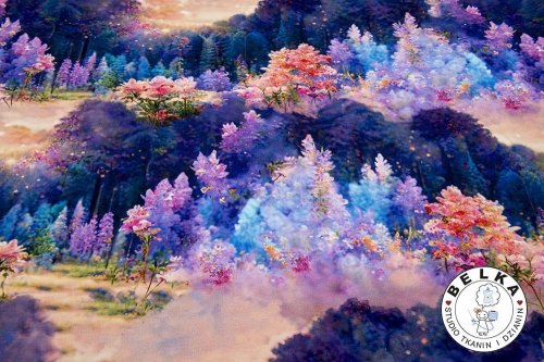 DZIANINA PĘTELKA CYFROWA PEJZAŻ FIOLETOWY-8853