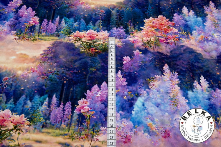 DZIANINA PĘTELKA CYFROWA PEJZAŻ FIOLETOWY-8854