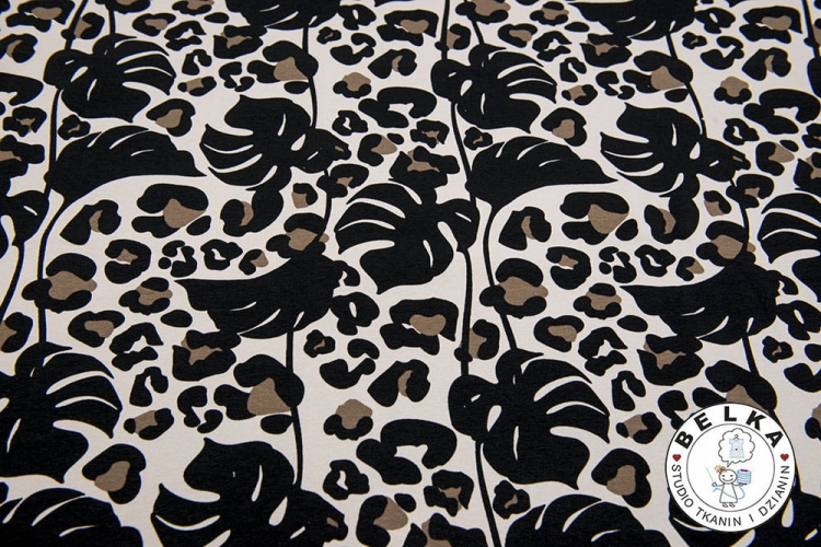 DZIANINA DRES. PĘTELKA CENTKI I LIŚCIE BLADY BEŻ-8888