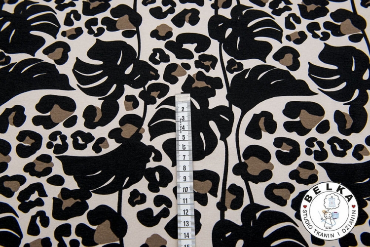 DZIANINA DRES. PĘTELKA CENTKI I LIŚCIE BLADY BEŻ-8889