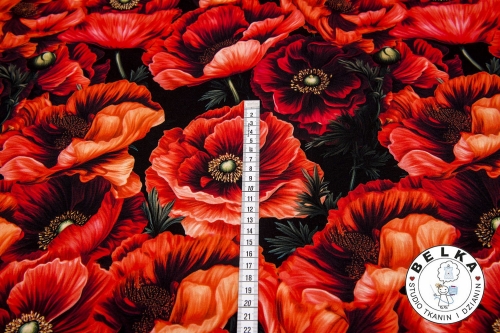 DZIANINA JERSEY CYFROWY KWITNĄCE MAKI NA CZARNYM-10618