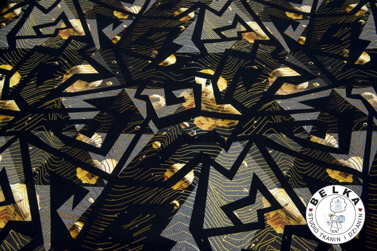 DZIANINA PĘTELKA CYFROWA GEOMETRIA MIODOWO CZARNA-10639
