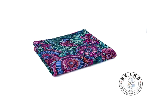 DZIANINA PĘTELKA CYFROWA OGRÓD FUKSJOWO TURKUSOWY-10644