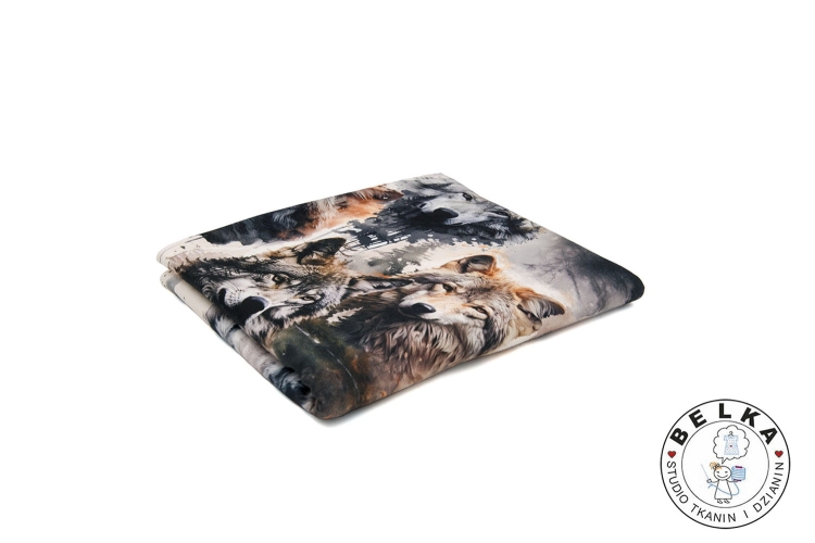 DZIANINA PĘTELKA CYFROWA WILKI SZARO - BRĄZOWE-10655