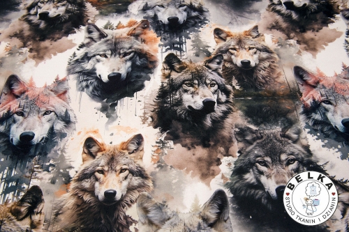 DZIANINA PĘTELKA CYFROWA WILKI SZARO - BRĄZOWE-10656