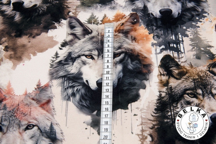 DZIANINA PĘTELKA CYFROWA WILKI SZARO - BRĄZOWE-10657