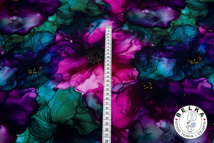JERSEY WISKOZOWY + ELASTAN CYFROWY HIBISKUS-11071