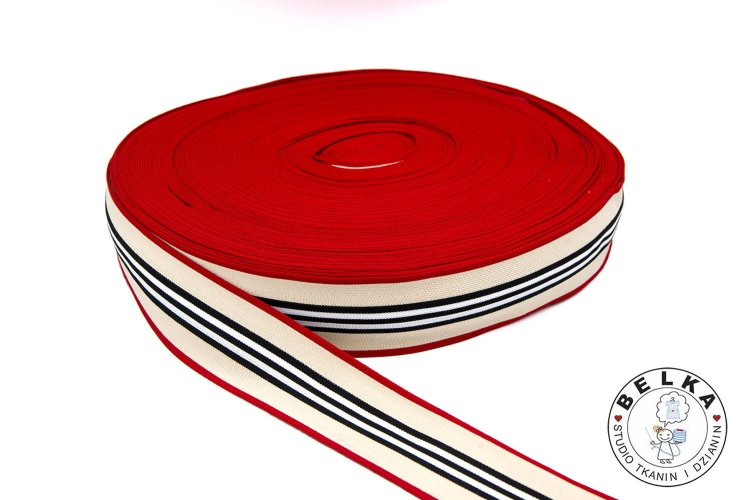 LAMPAS / TAŚMA DZIANINOWA 6CM BEŻOWA Z BIAŁYM PASE-11114