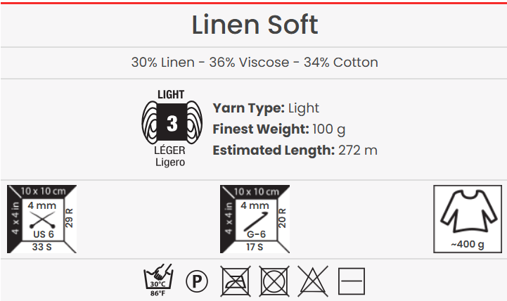 WŁÓCZKA YARNART LINEN SOFT KOLOR 7404-11398