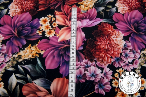 TKANINA SILK INDO KWIATY BORDO-11422