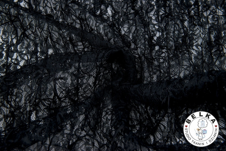 TKANINA KORONKA Z NITKAMI CZARNA-11530