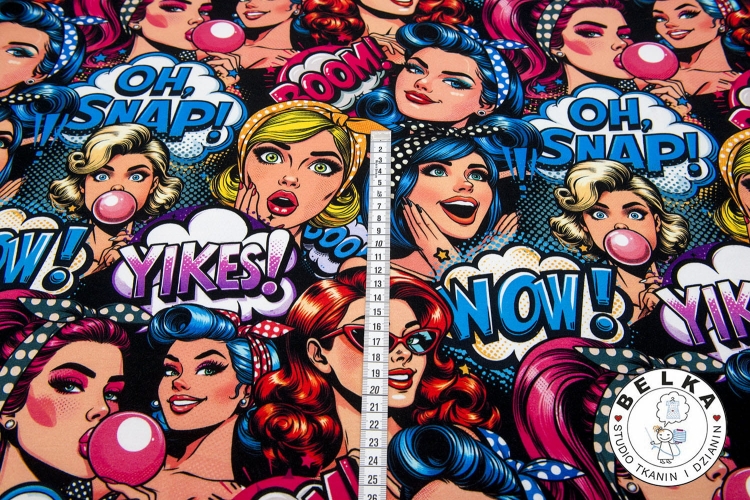 DZIANINA DRESÓWKA PĘTELKA CYFROWA KOMIKS PIN UP-11665