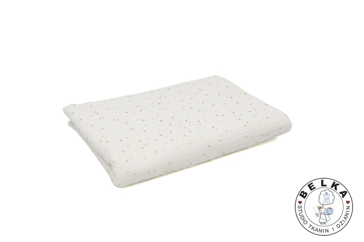 TKANINA DOUBLE GAUZE / MUŚLIN ECRU ZŁOTE KROPKI-11748