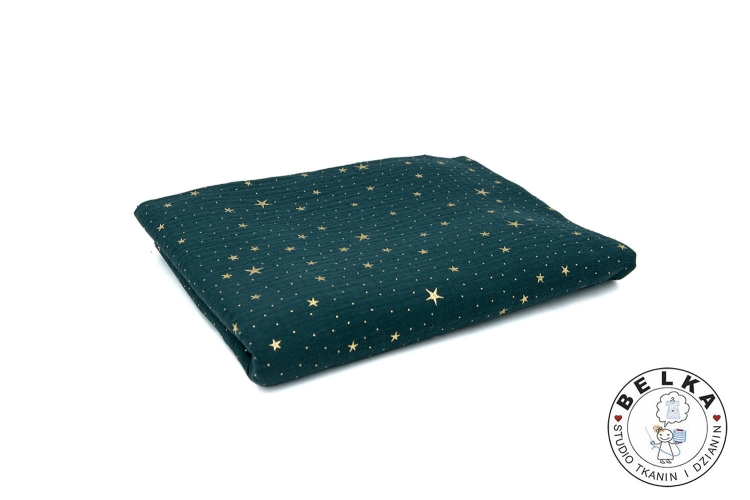 TKANINA DOUBLE GAUZE / MUŚLIN ZIELONY BUTEL GWIAZD-11754