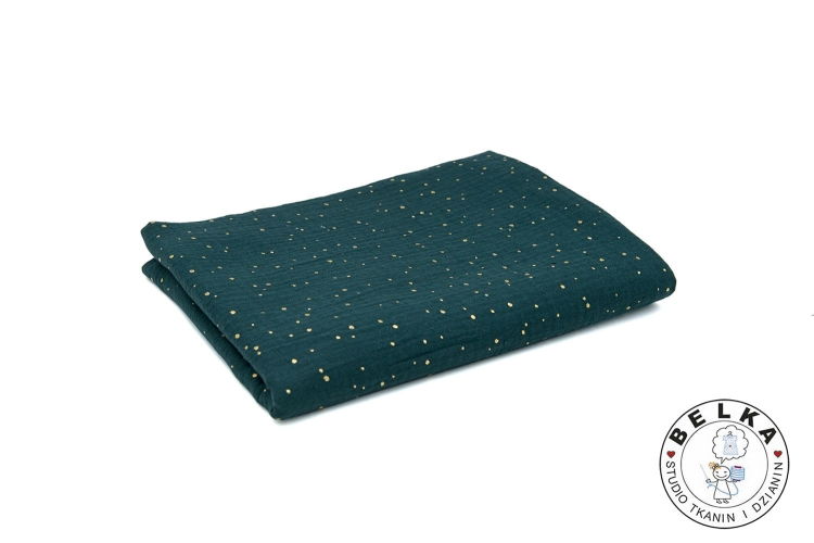 TKANINA DOUBLE GAUZE / MUŚLIN ZIELONY BUTEL KROPKI-11757