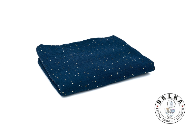 TKANINA DOUBLE GAUZE / MUŚLIN GRANAT  ZŁOTE KROPKI-11760