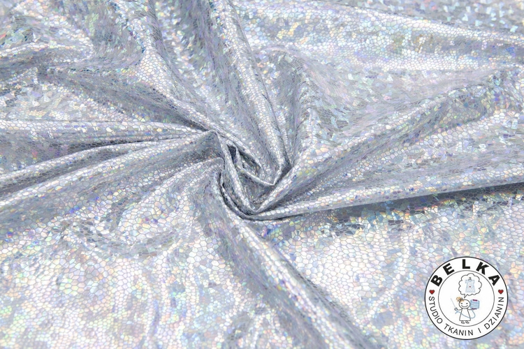 DZIANINA LYCRA HOLOGRAM ŁUSKI SREBRNY-11787
