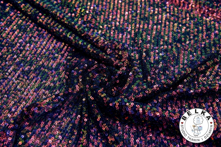 TKANINA CEKINY NA SIATCE ELASTYCZNEJ KAMELEON-11796