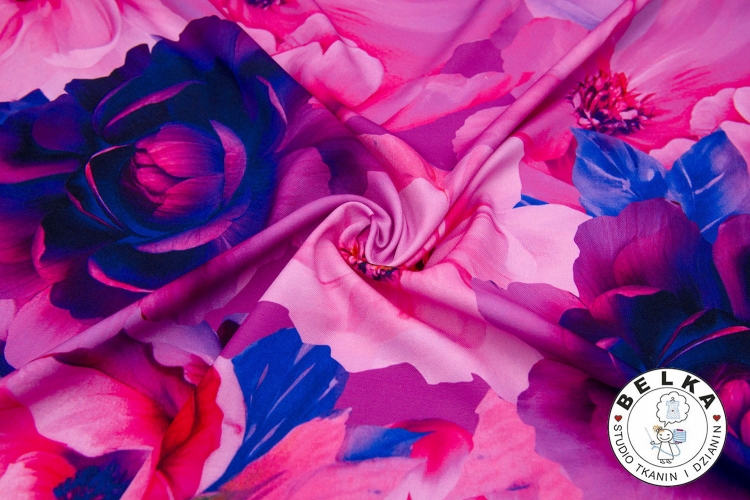 TKANINA SILK INDO TWILL KWIATY FUKSJA CHABER-12035
