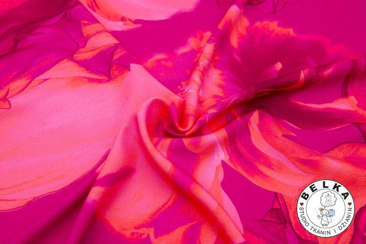 TKANINA SILK INDO TWILL PINK FLOWERS-12053