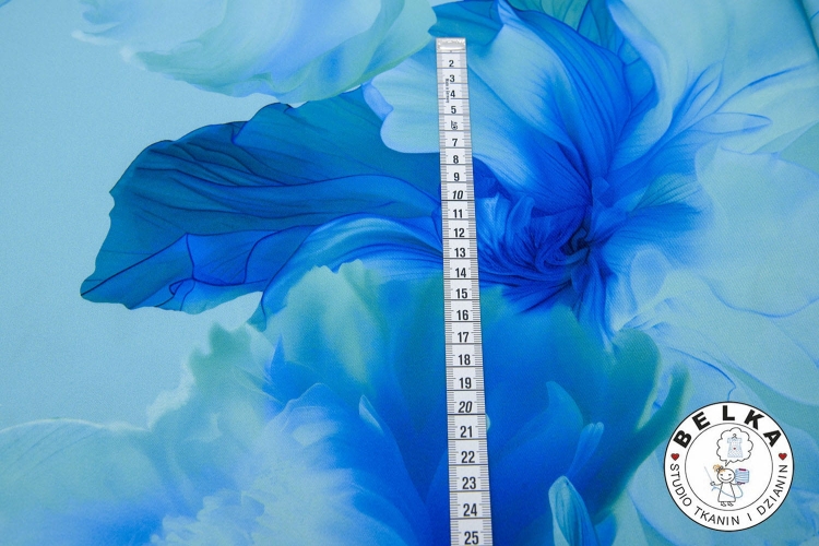 TKANINA SILK INDO TWILL BLUE FLOWERS-12055