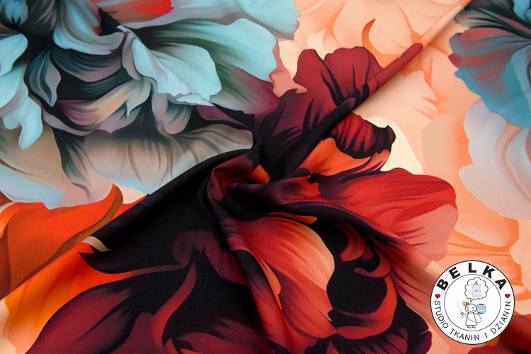 TKANINA SILK INDO TWILL KWIATY ORANGE-12059