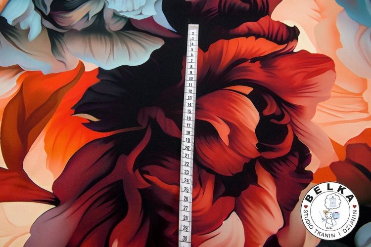 TKANINA SILK INDO TWILL KWIATY ORANGE-12058
