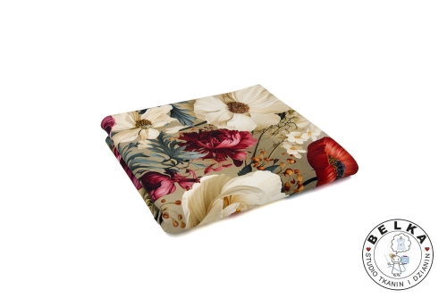 DZIANINA PĘTELKA CYFROWA KWIATY NA BEŻU-12083