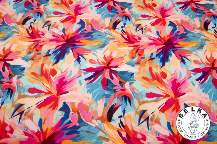 TKANINA SILK INDO TWILL KWIATY MALOWANE 04-14085
