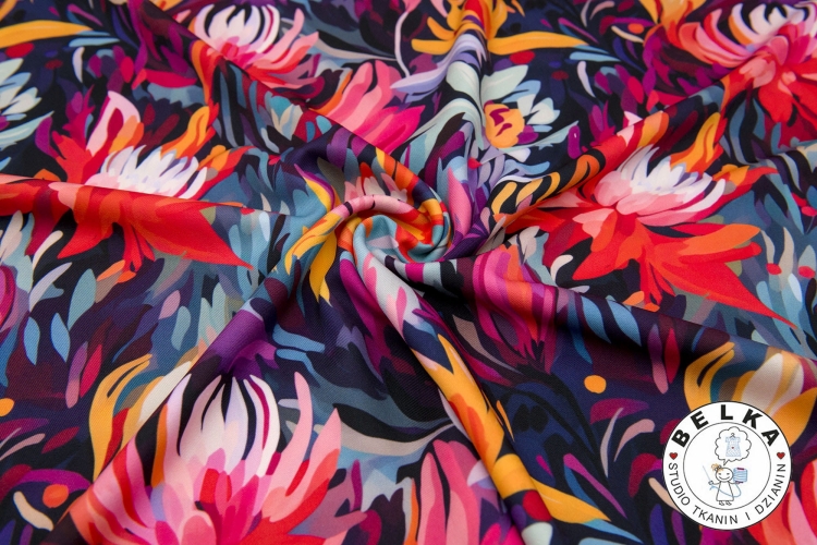 TKANINA SILK INDO TWILL KWIATY MALOWANE 02-14078