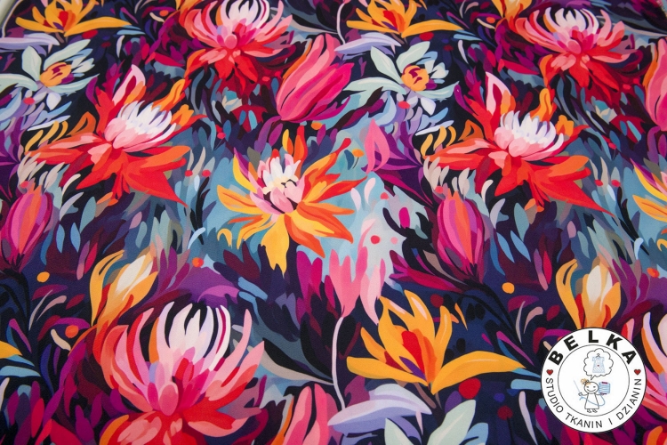 TKANINA SILK INDO TWILL KWIATY MALOWANE 02-14079