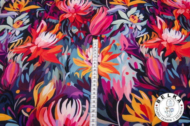 TKANINA SILK INDO TWILL KWIATY MALOWANE 02-14080