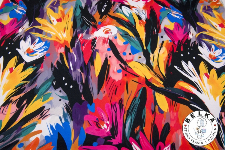 TKANINA SILK INDO TWILL KWIATY MALOWANE 01-14076