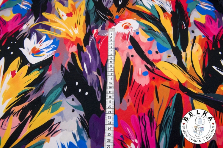 TKANINA SILK INDO TWILL KWIATY MALOWANE 01-14077