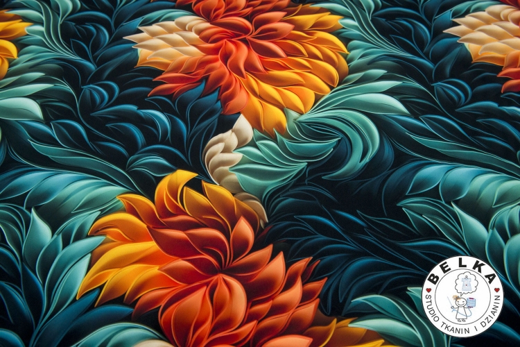 TKANINA SILK INDO LISTKI 3D-14115
